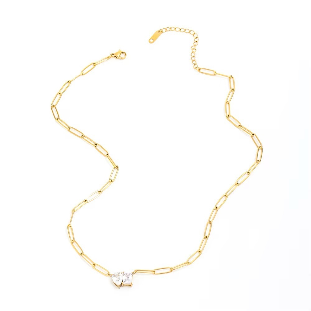 18K Gold Plated Heart and Square Cubic Zirconia Necklace - Picture 7 of 11